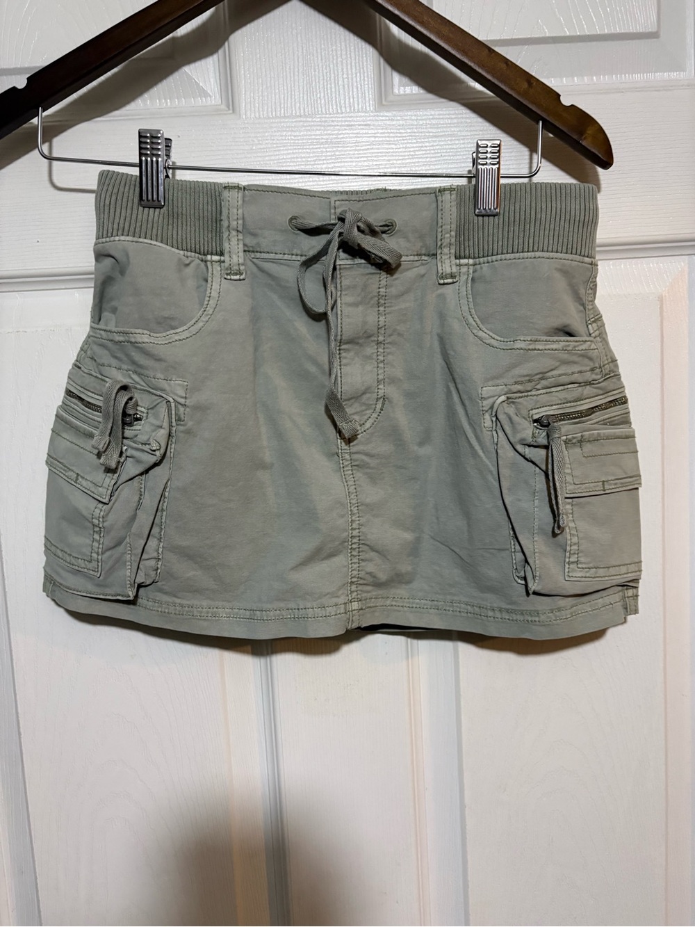 Olive Green Drawstring Waist Mini Skirt
